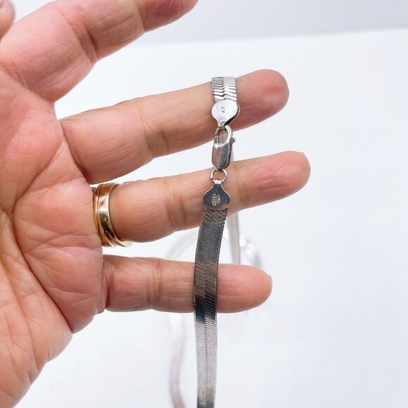 Sterling Silver 925 Herringbone Chain Necklace 22" - Picture 2 of 6